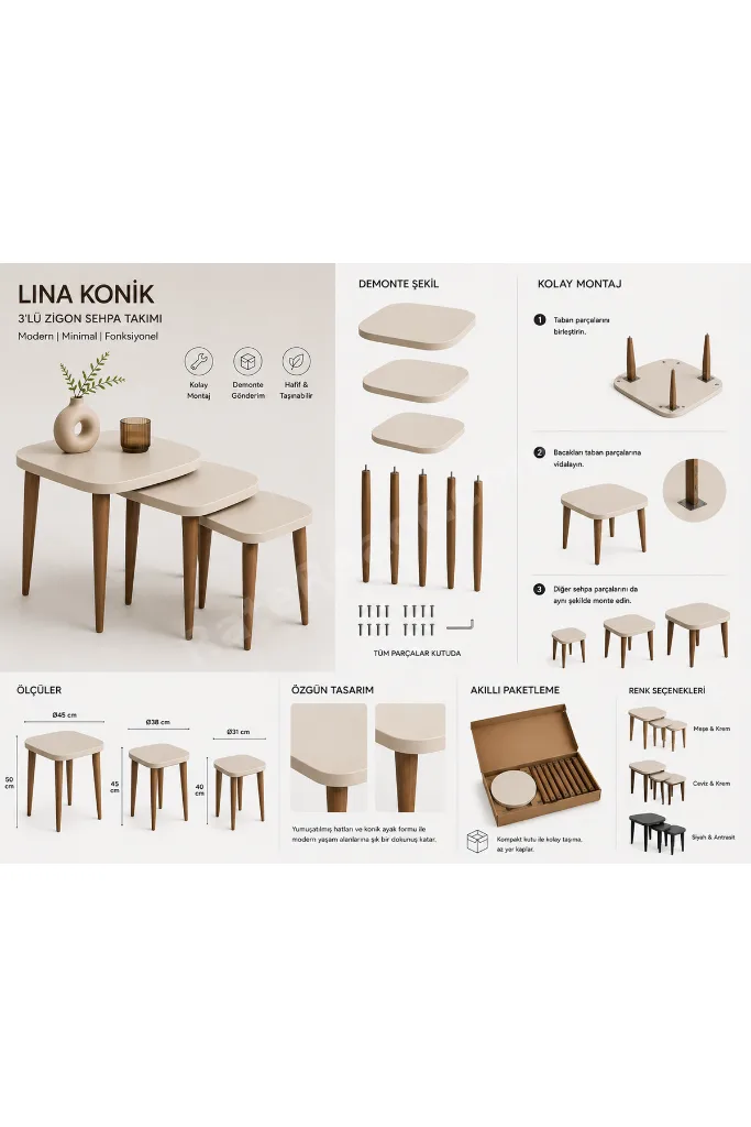 Zigon Sehpa Takımı 3lü MDF