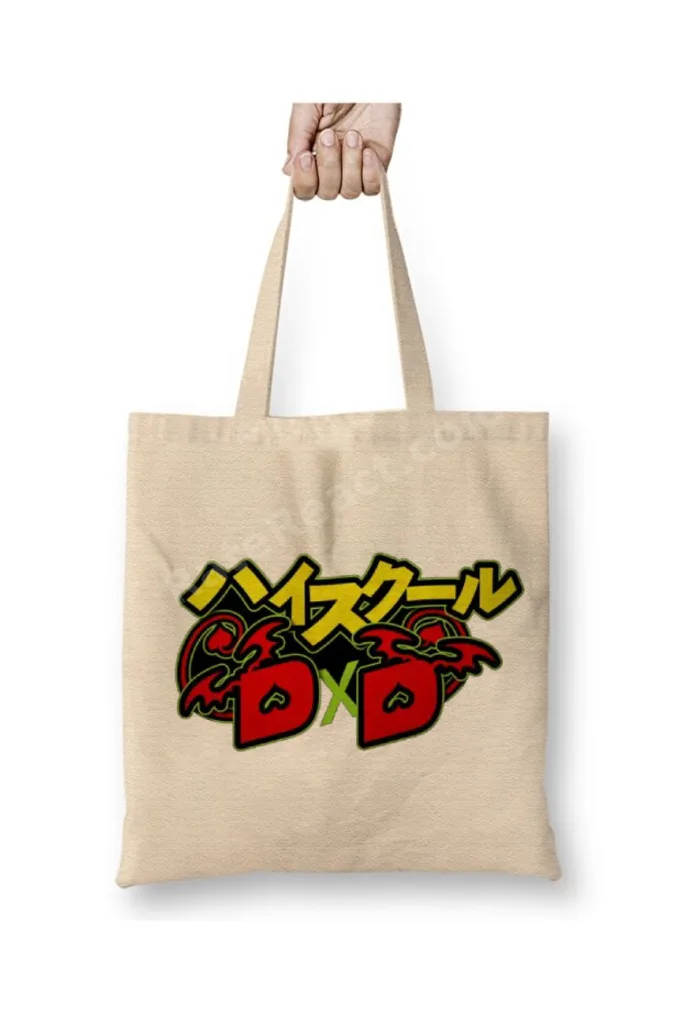 High School DXD Logo Anime Beyaz Bez Çanta Uzun Saplı Alışveriş Çantası Plaj Çantası