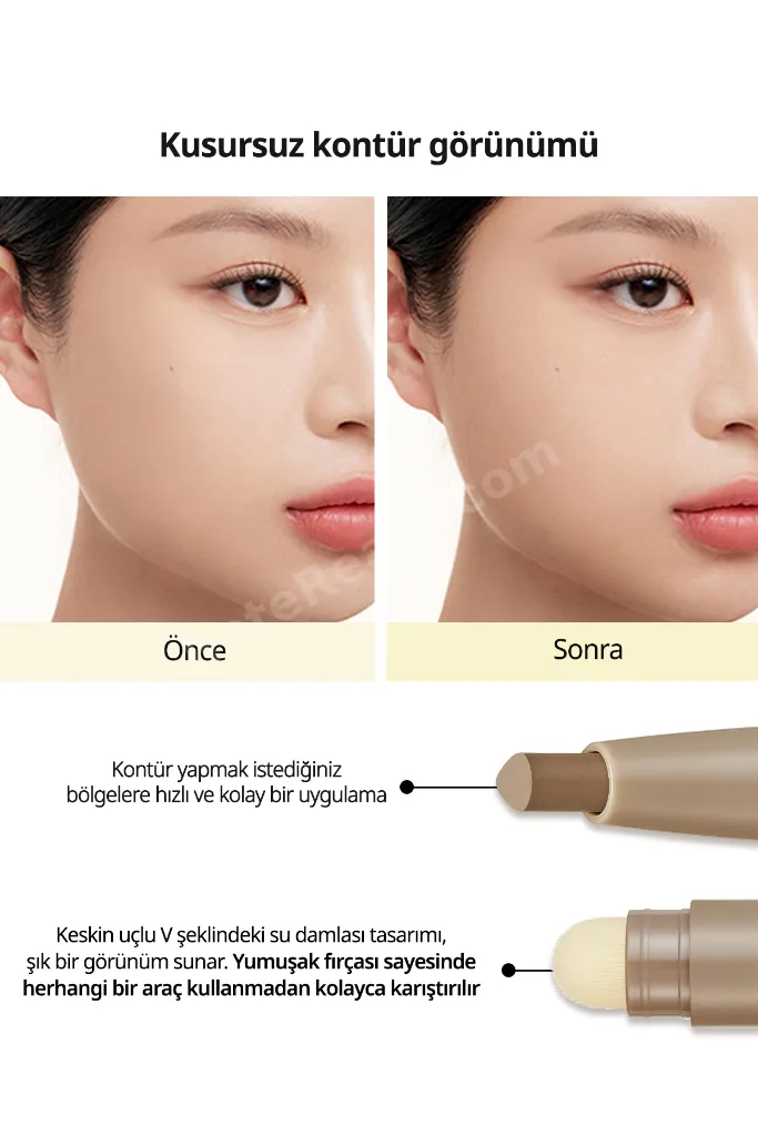 Pratik Uygulanan Çift Taraflı Kontür Stick PERIPERA V Shading Blending Stick (001 Natural Brown)