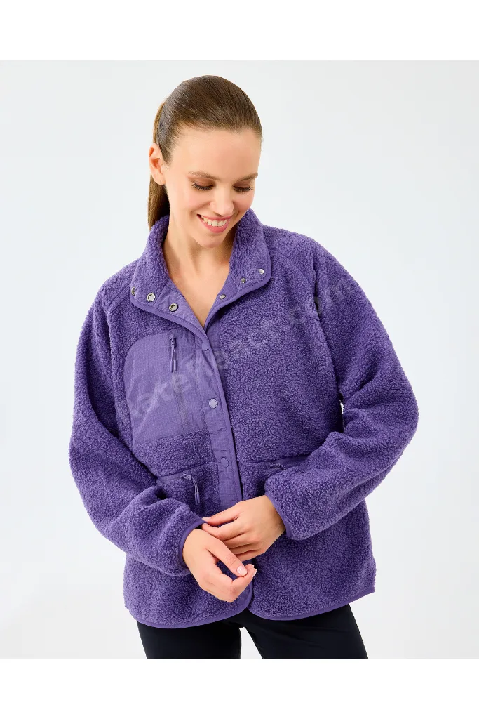 W Woven Detailed Pull Over Sherpa Kadın Mor Mont S2520218-0277