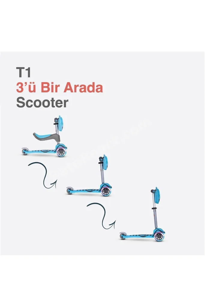 T1 3’ü 1 Arada Oturaklı ve Çantalı Çocuk Scooterı (15 Ay - 5 Yaş) - Blue