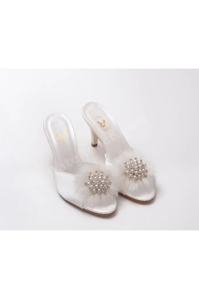 Çeyiz-Nişan-Kına-Düğün Açık Terlik Abiye Taşlı Tokalı Tüylü Bantlı