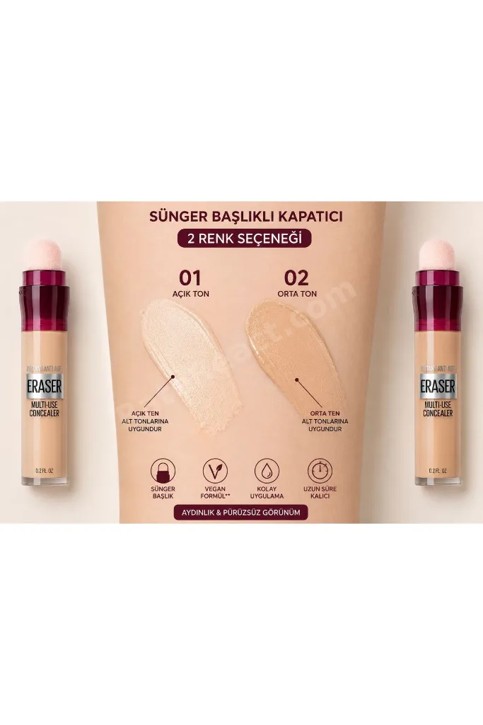 Sünger Başlıklı Kapatıcı - Gözaltı Concealer Morluk Karşıtı Multi Eraser Kapatıcı