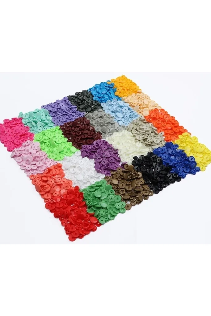 Kaliteli T5=12,4 Mmdikişsiz Çıtçıt Seti, 15 Renk X 10 Takım= 150 Adet, Plastik Çıt Çıt Seti