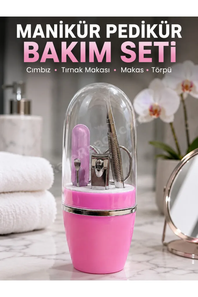 Pembe Tırnak Bakım Seti Cımbız Makas Tırnak Makası ve Törpü İçeren Kit