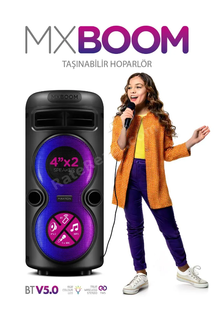 MXBoom Karaoke Mikrofonlu Bluetooth Hoparlör Parti Led Işıklı Ses Sistemi