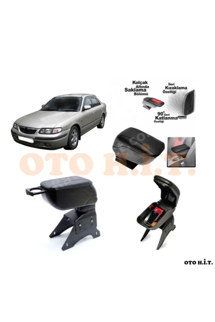 MAZDA 626 Uyumlu Kol Dayama Ve Kolçak Sürgülü Bardaklıklı Ayarlanabilir Siyah Deri