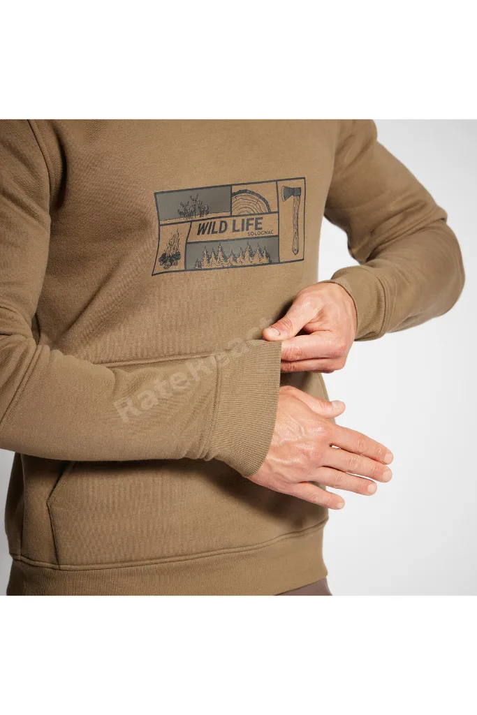 Solognac Erkek Kapüşonlu Sweatshirt - Avcılık ve Doğa Gözlemi - Bej - 500 Logo