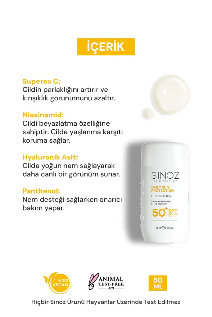 SPF50+ Günlük Kullanım Sıvı Yüz Güneş Kremi-Yeni Nesil Güneş Filtreleri-Hibrit Formül-PA++++ 50ml