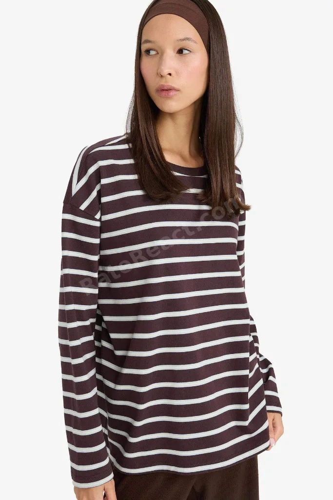 %100 Pamuk Loose Fıt Çizgili Sweatshirt F7758AX25AU