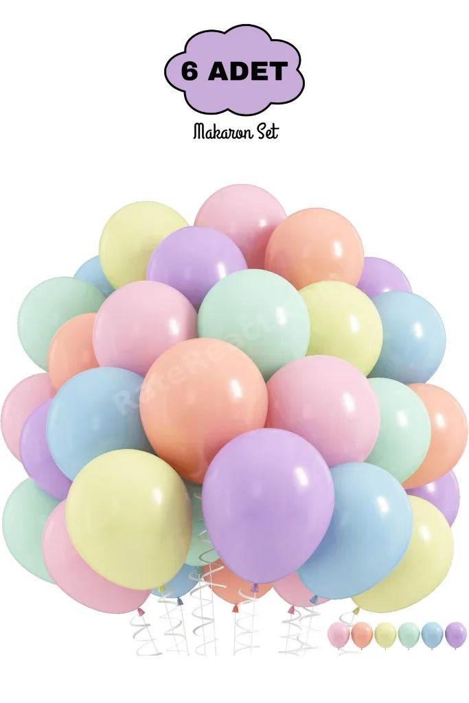 6 Adet Makaron Renk Pastel Balon Seti Doğum Günü Parti Süsleme