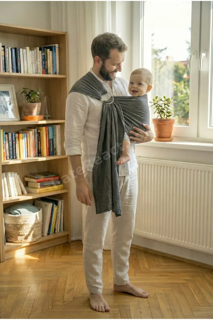 Halkalı Bebek Taşıma Şalı | %100 Pamuk | Yenidoğandan | Gold & Silver Halka | RG370