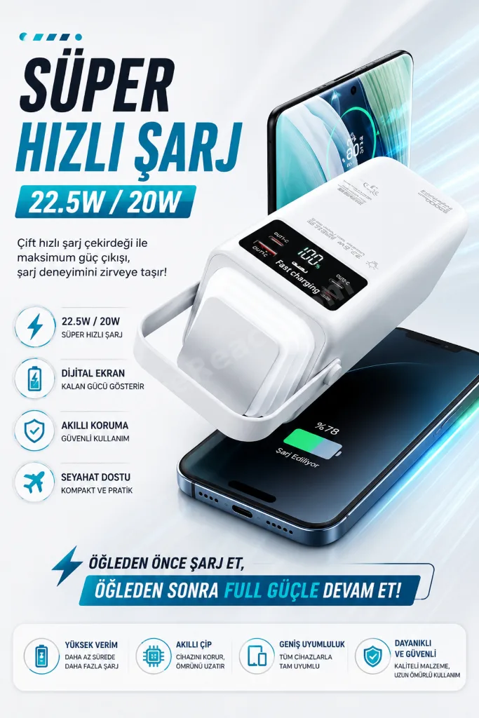 90.000 Mah 22,5W PD Hızlı Kablolu Kamp Lambası Outdoor Serisi Powerbank Fast Led Lamba