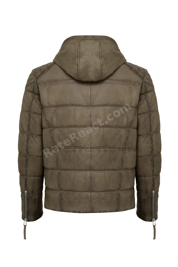 Wermer Erkek Haki Kapüşonlu Deri Mont 25WGD6592W4