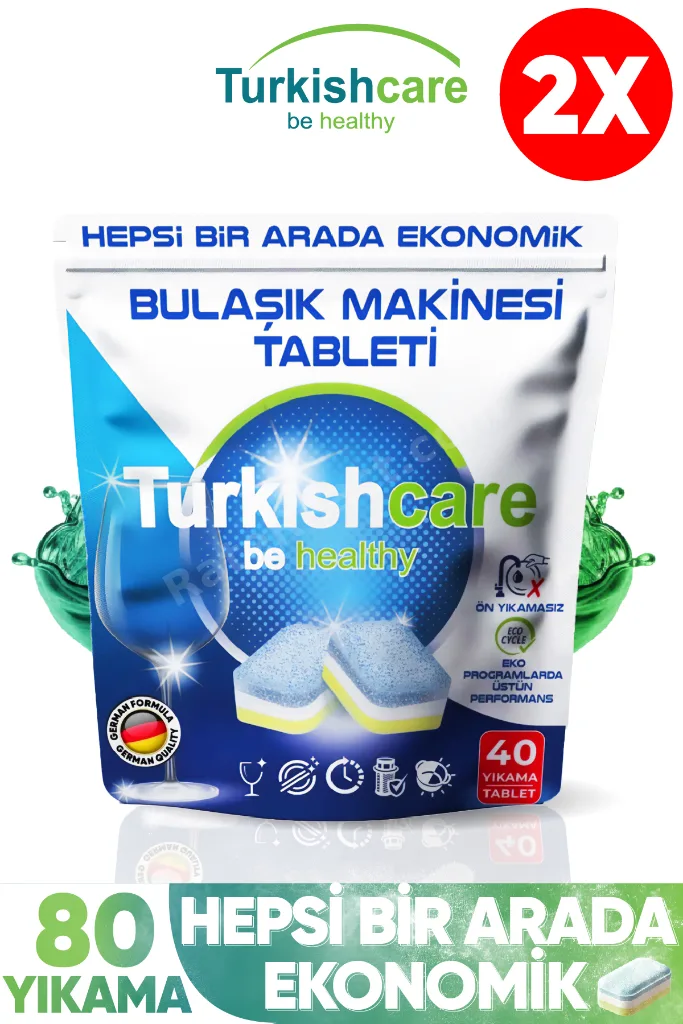Turkiscare Hepsi 1 Arada 40 lı Bulaşık Makinası Tableti x 2 Paket (80 Tablet)