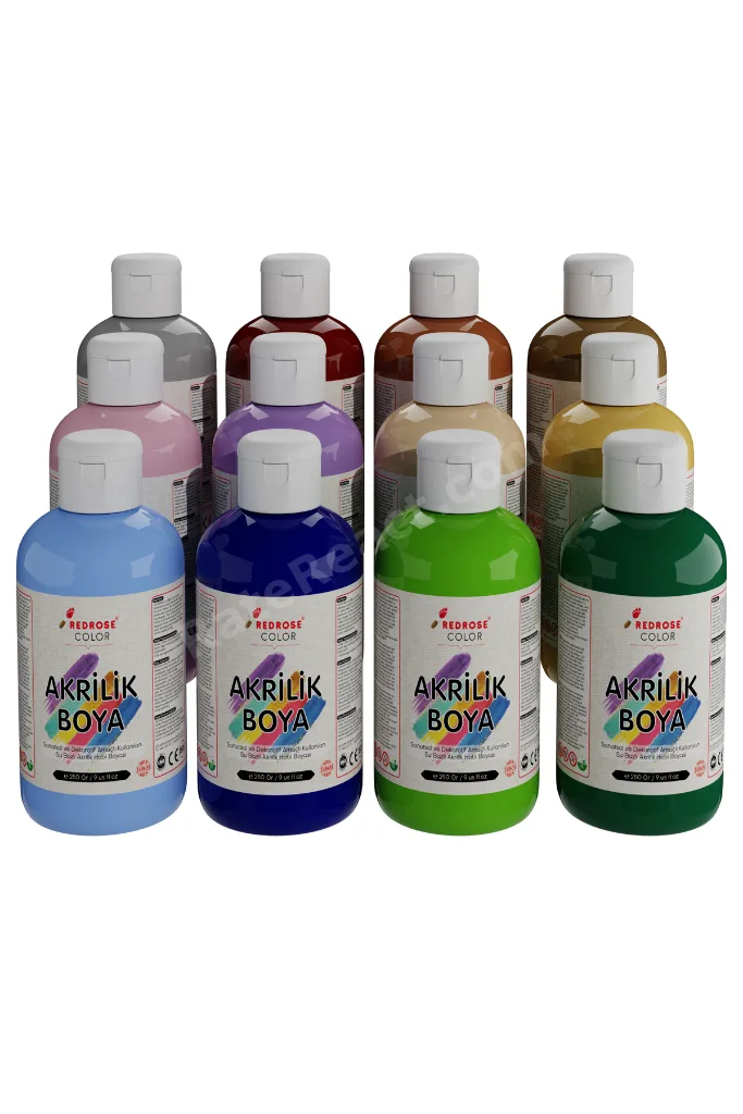 Pastel Renkler Akrilik Boya 12'li Set 12x250gr, Dekoratif Hobi Amaçlı Sanatsal Canlı Renkler