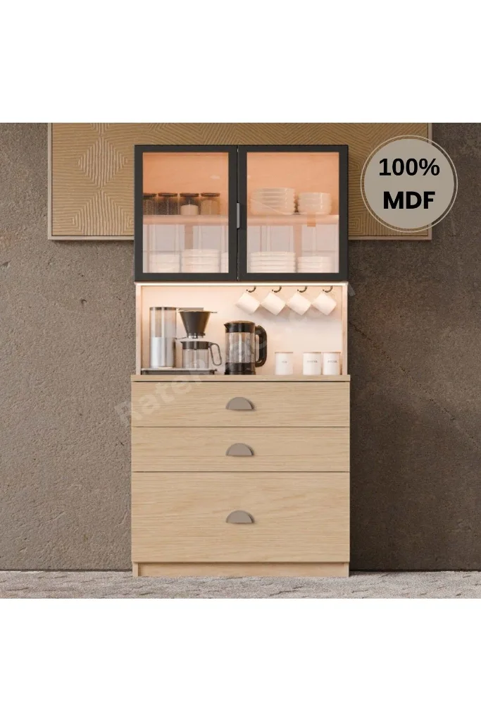 Ladin Mdf Kahve Köşesi Dolabı Çekmeceli Işıklı