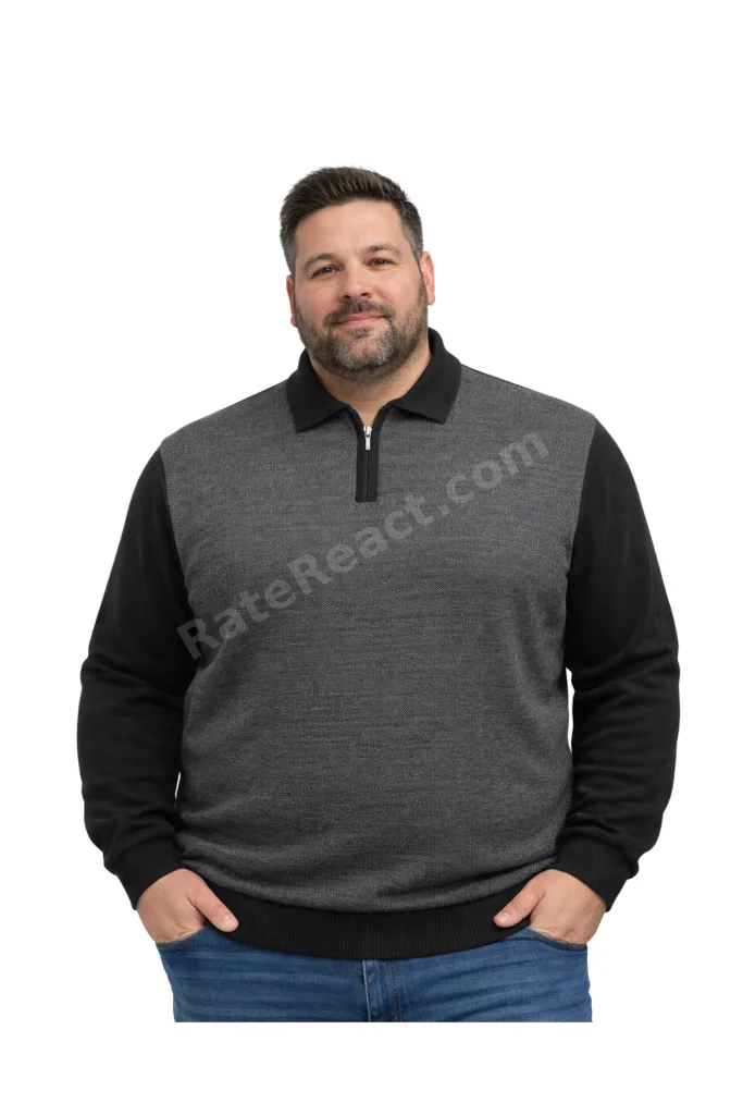 Erkek Büyük Beden Siyah Polo Yaka Fermuarlı Triko Kazak 5XL-6XL-7XL-8XL