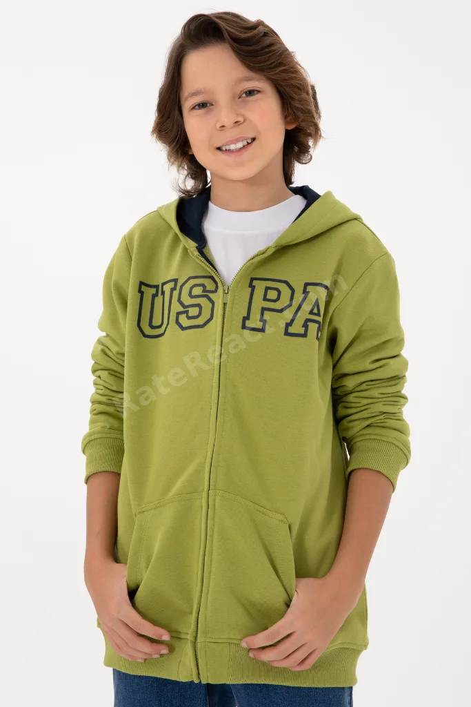 Erkek Çocuk Fermuarlı Kapüşonlu Basic Fıstık Yeşili Sweatshirt 50293472-VR087