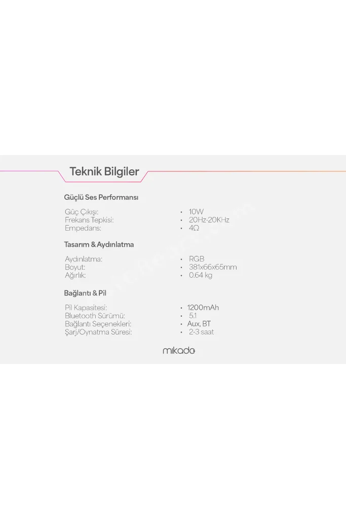 Md-sbt25 Beyaz Rgb Oyuncu Speaker Soundbar Sese Duyar 10wmicrosd Taşınır Bluetooth Hoparlör Speaker