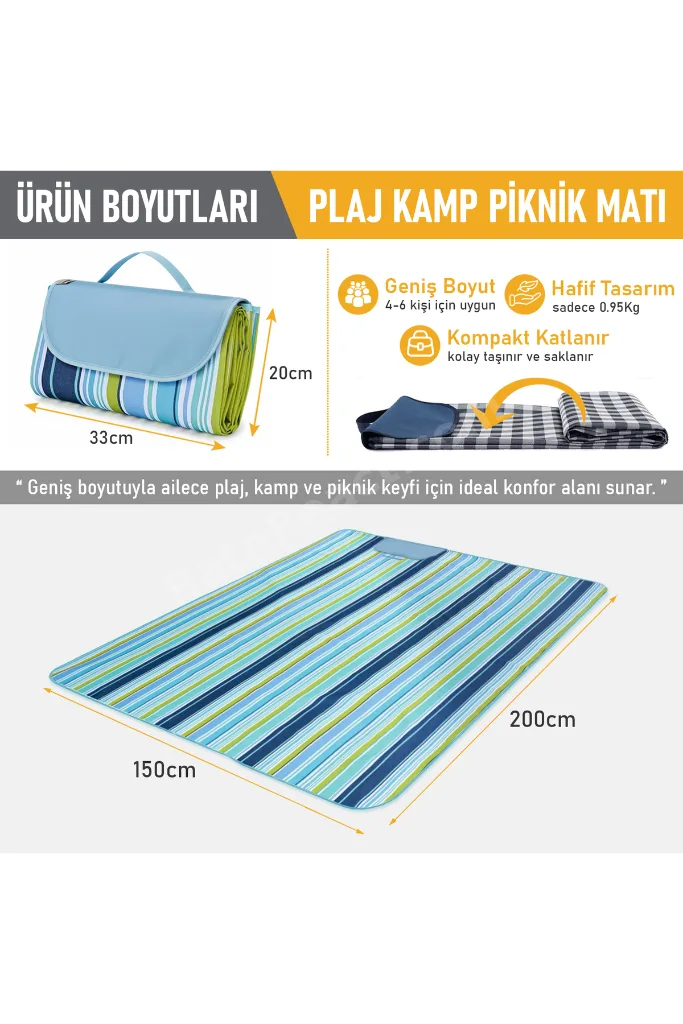 Piknik Örtüsü, Çanta Kamp Matı, Plaj Matı, Yer Örtüsü Outdoor,200x150cm - Etnik Kaplumbağa Bej