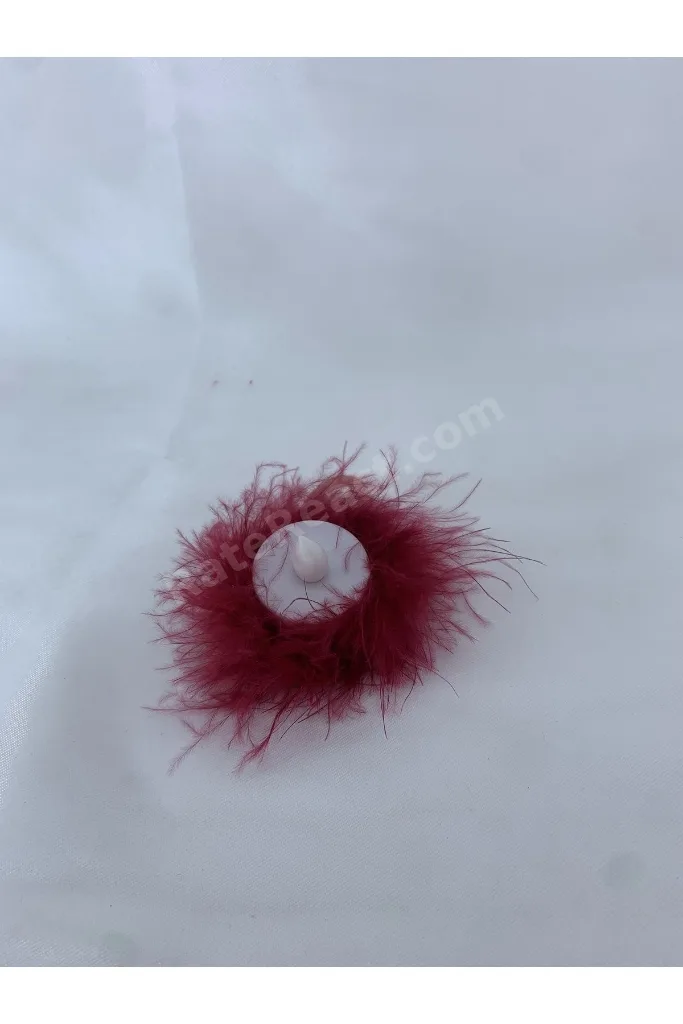 Kına Geceleri Için 12 Adet Bordo Tüylü Ledli Kına Mumu (EL MUMU)