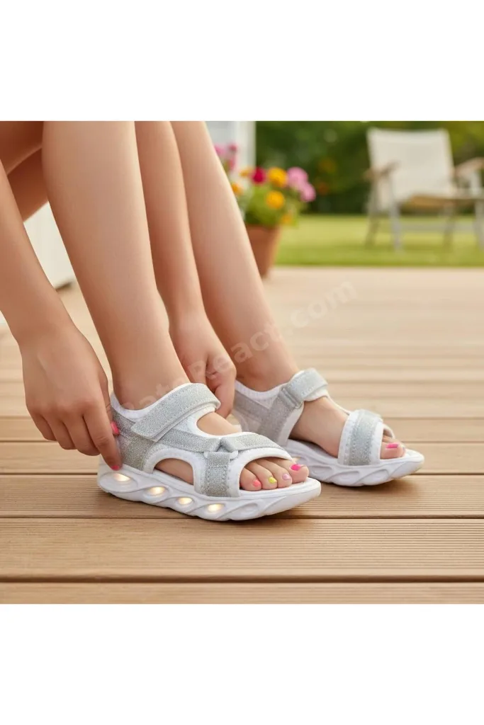 Pamela-Bebe 22/25 Kız Çocuk İlk Adım Işıklı Taban Cırtlı Sandalet
