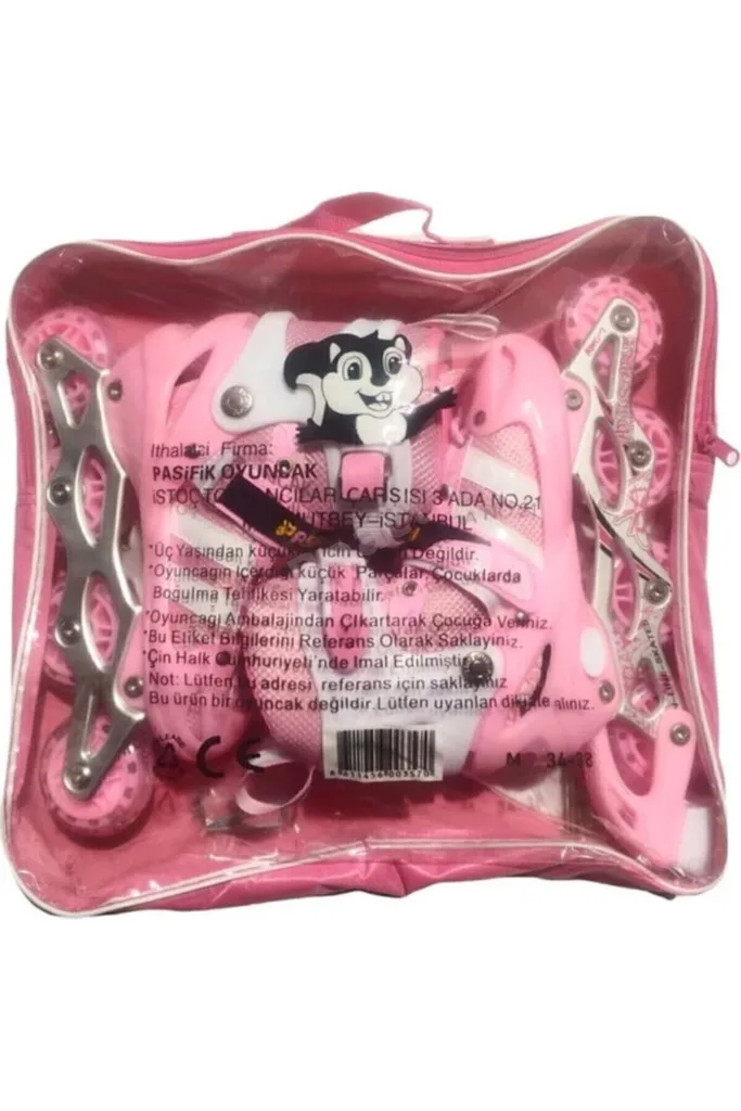 Işıklı Çift Sıra Ayarlanabilir 4 Tekerlekli Alıştırma Çocuk Pateni - Pembe