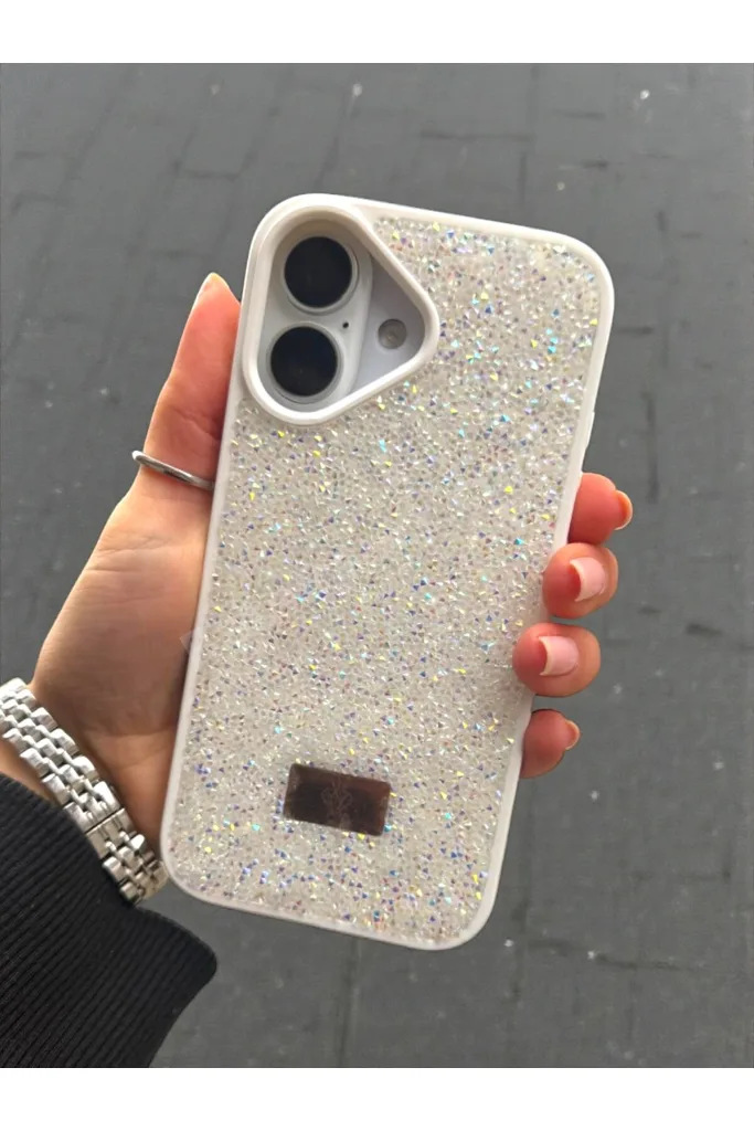 iPhone 16 Uyumlu – Beyaz Taşlı Işıltılı Silikon Kılıf Darbeye Karşı Dayanıklı Kapak
