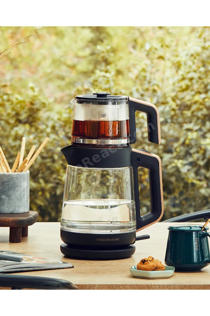 CMK 6001 Cam Çay Makinesi ve Kettle Siyah-Bakır