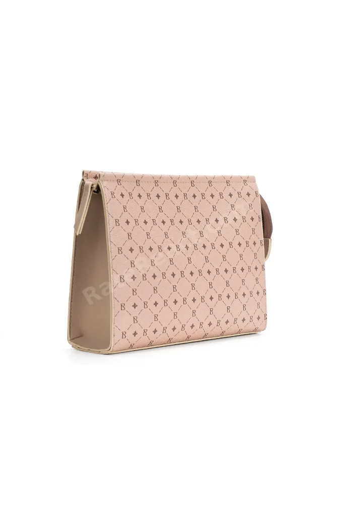 Kadın Bej Monogram Portföy Clutch Çanta