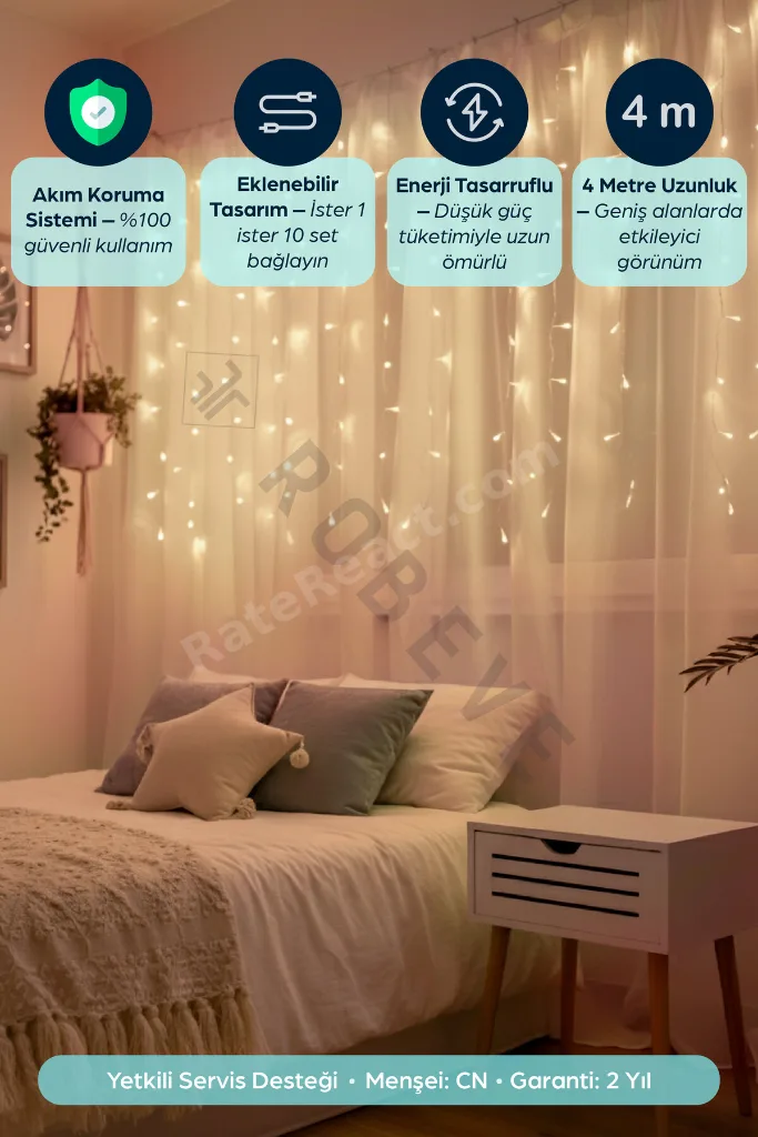 8 Fonksiyonlu Saçak Led Sarkıt Led Eklenebilir Led Süsleme Led Peri Led Işık Yılbaşı Işık (4 METRE)