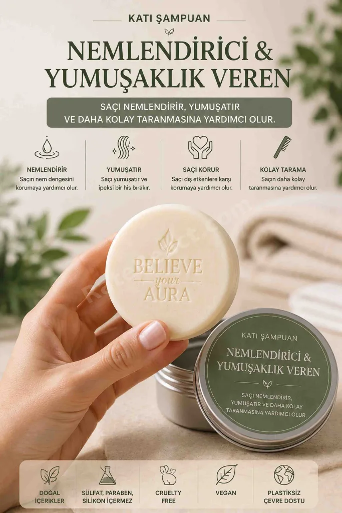 Derin Nemlendirici Yumuşatıcı Katı Şampuan - Kuru ve Kepekli Saçlar İçin Argan Yağı Aloe Vera E-Vitamini Provitamin B5 - 100 gr
