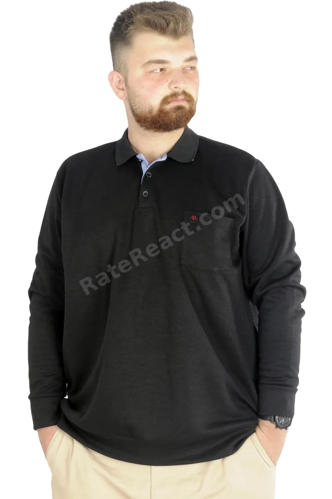 Mode Xl Erkek Uzun Kol Polo Cepli Interlok M 22460 Siyah