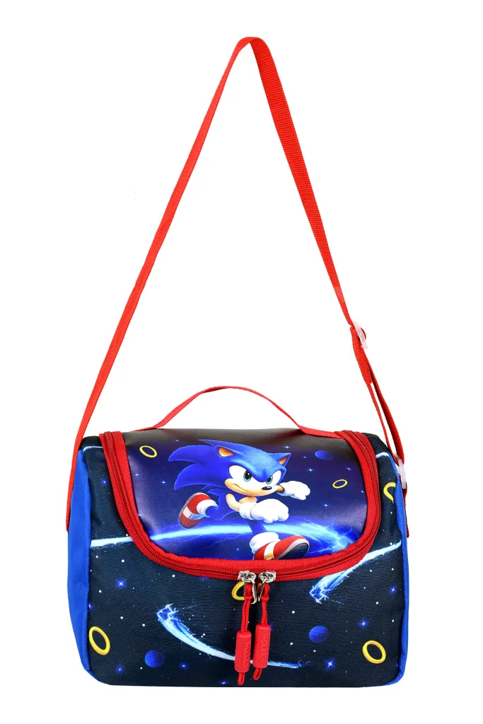 Deri Baskılı Mavi Sonic Temalı İlkokul Sırt Çantası,Termal Beslenme Çantası Ve Kalemlik