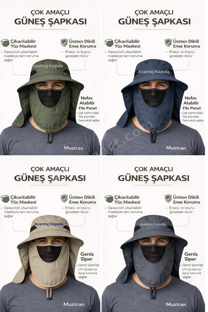 UV Korumalı Sök Tak Maskeli Unisex Enseli Güneş Şapka Sinek Koruyucu Tarla Balıkçı Kamp Outdoor Plaj