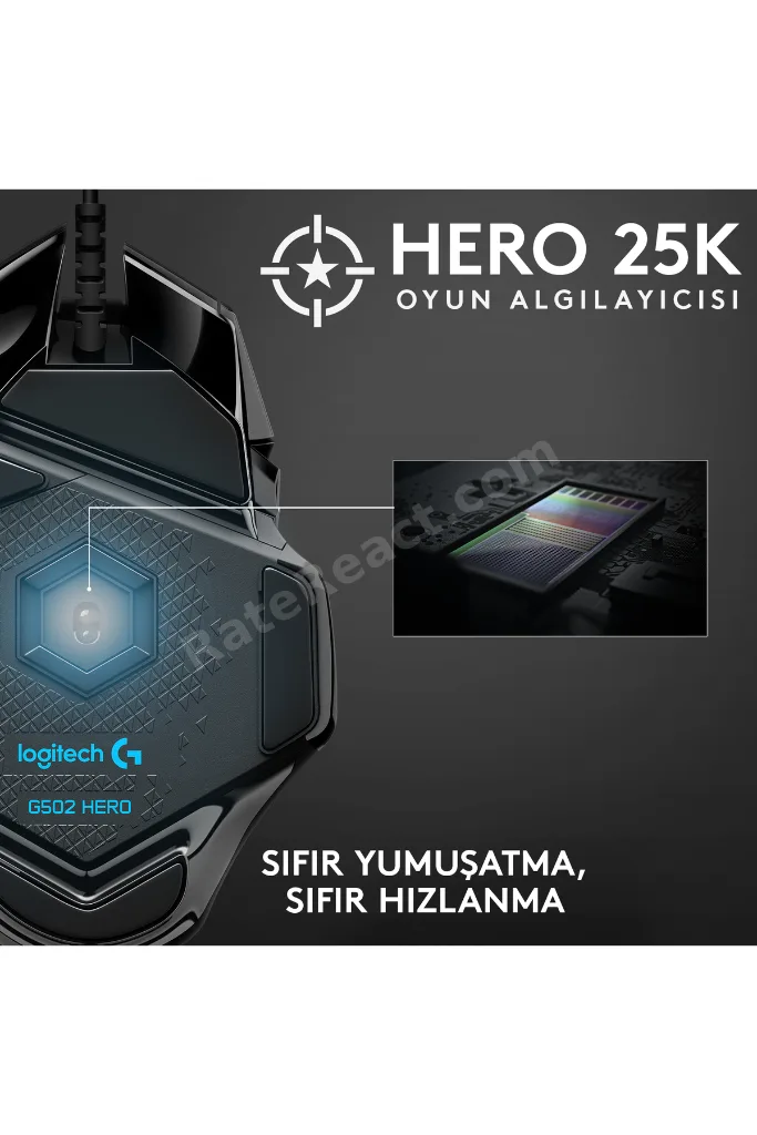 G G502 HERO LIGHTSYNC 25.600 DPI Yüksek Performanslı Kablolu Oyuncu Mouse - Siyah