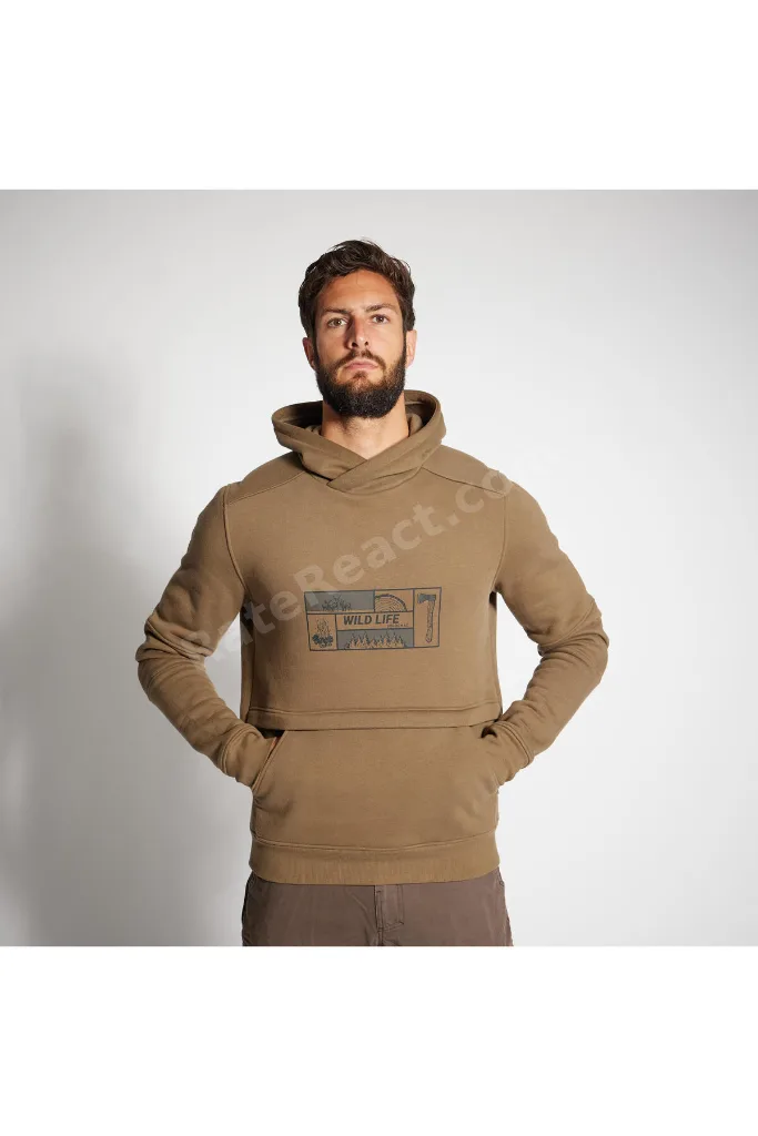 Solognac Erkek Kapüşonlu Sweatshirt - Avcılık ve Doğa Gözlemi - Bej - 500 Logo