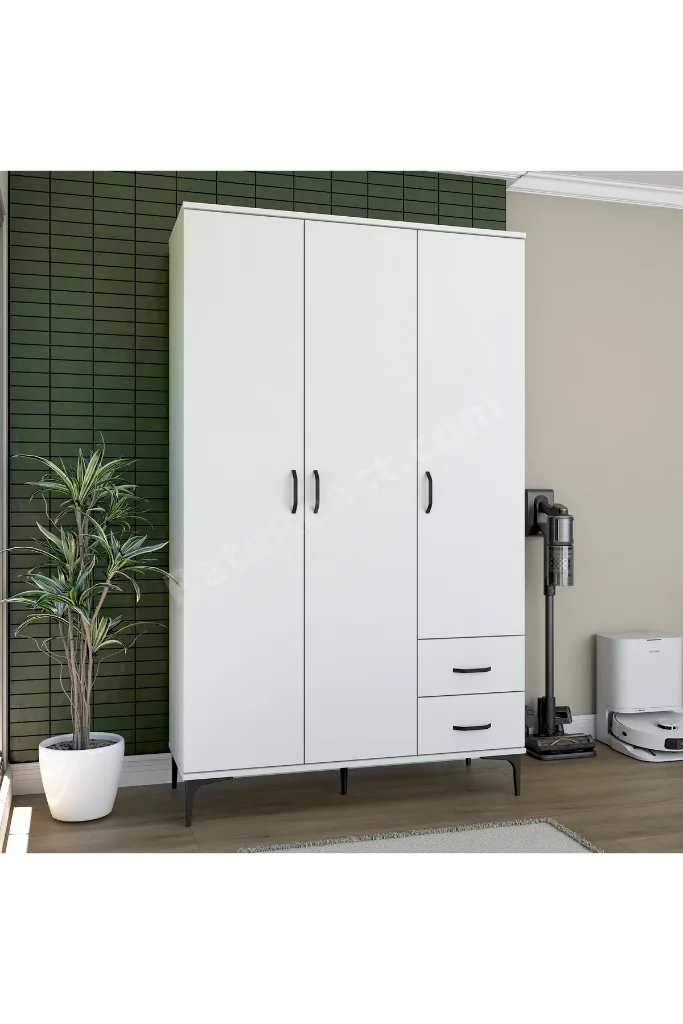 Rani KC105 Banyo Dolabı 3 Kapaklı 13 Raflı 2 Çekmeceli Çok Amaçlı Dolap Beyaz