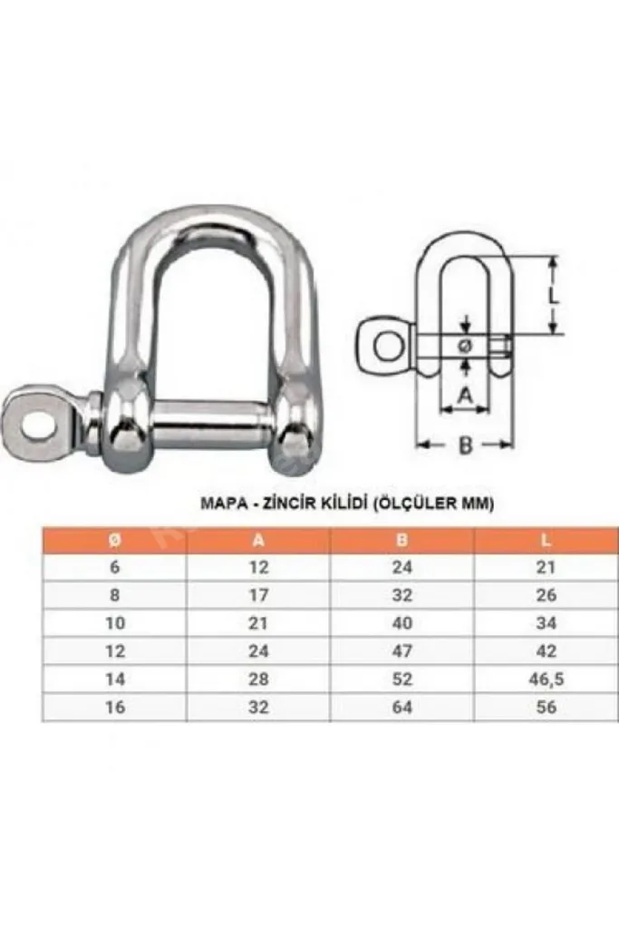 Zincir Kilidi 8 mm Kilitli Karabina U Tipi Mapa Kilit Salıncak Askısı Ek Bağlantı Parça Aparat 5 Ad