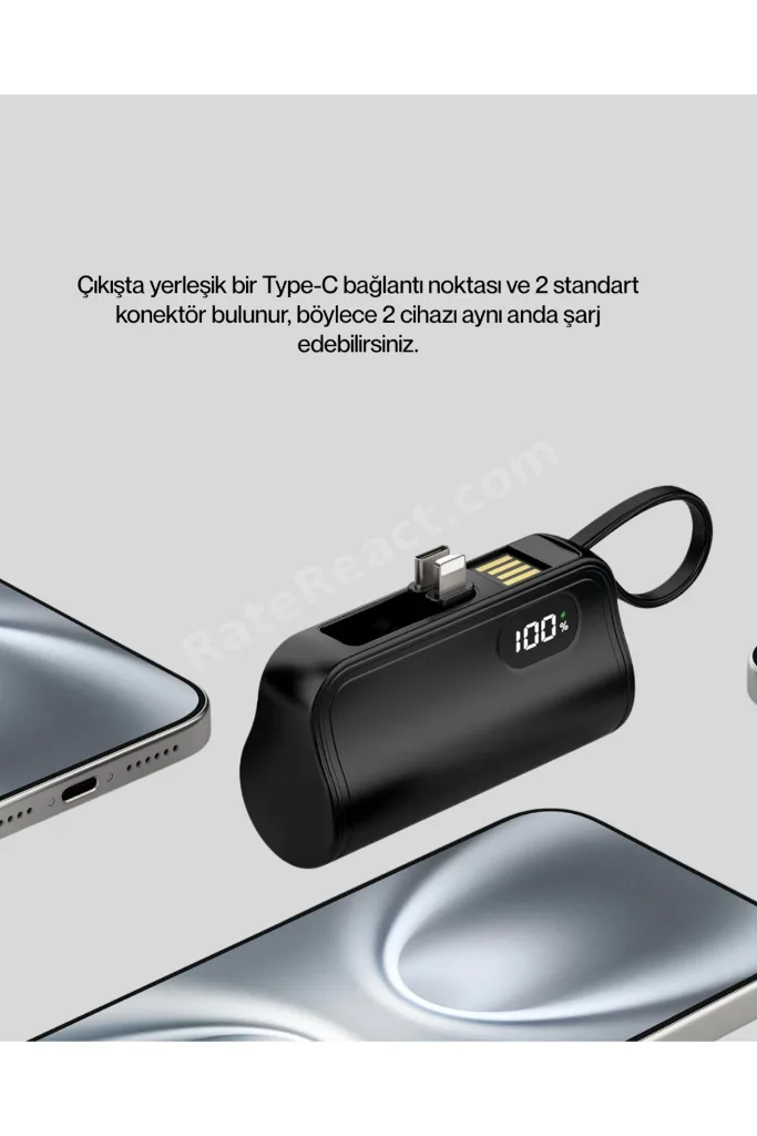 Dahili Konektörlü 20W Hızlı Şarj Mini Taşınabilir Powerbank