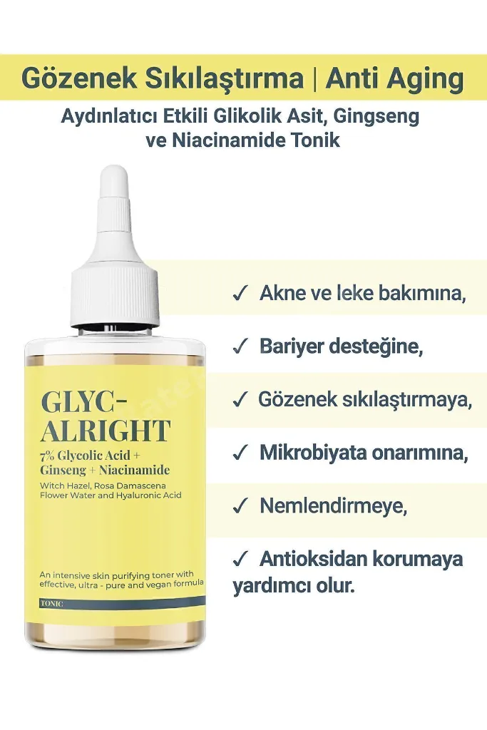 GLYC- ALRIGHT - Tüm Ciltler İçin Gözenek Sıkılaştırıcı Leke Karşıtı Tonik (200 ml)