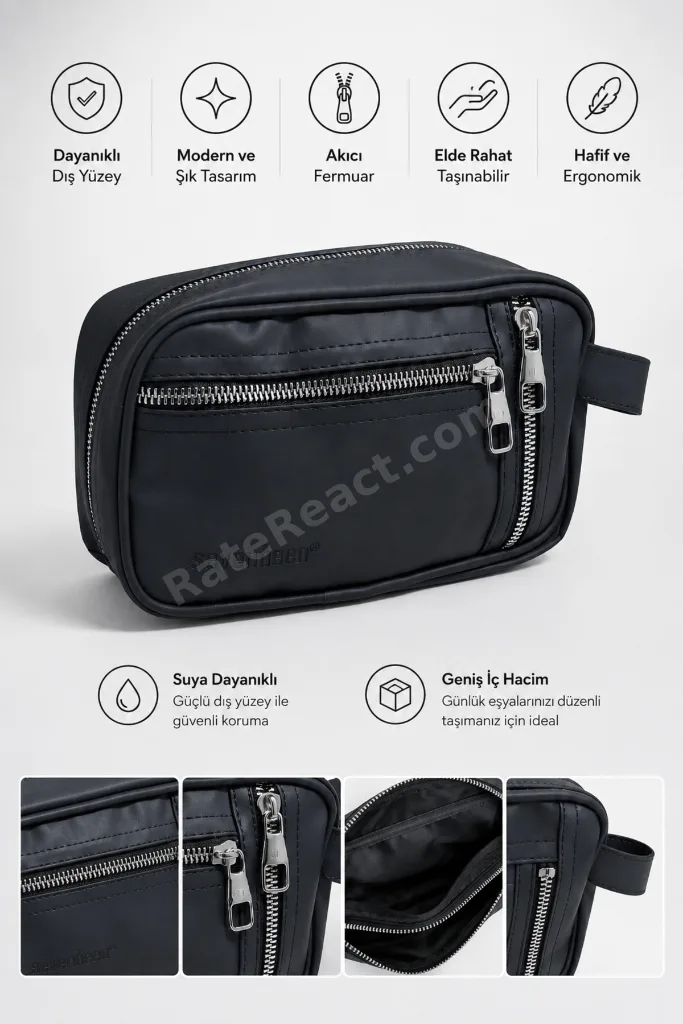 Erkek Siyah Orta Boy Portföy & Clutch & Tıraş El Çantası