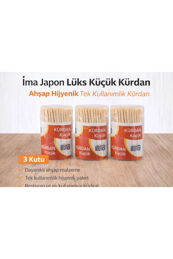 İma Japon Lüks Küçük Kürdan Ahşap Hijyenik Tek Kullanımlık Kürdan 3 Adet