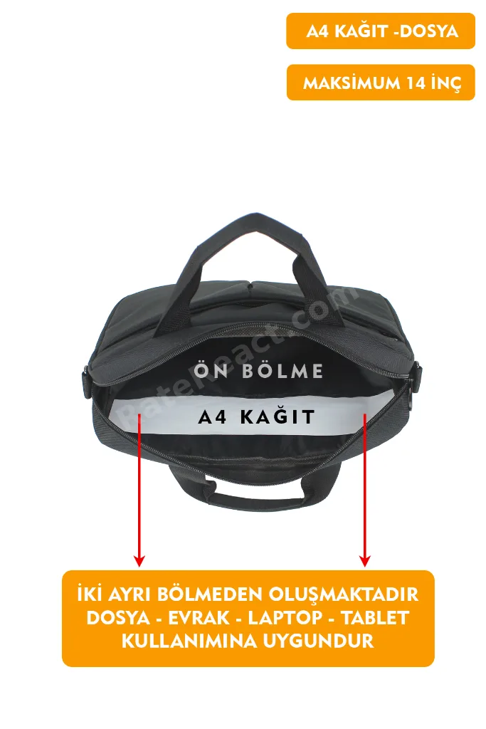 13,3"-14" inç Laptop Evrak Çantası Tablet A4 Kağıt ve Dosya Uyumlu Darbe Emici Koruma Omuz Askılı