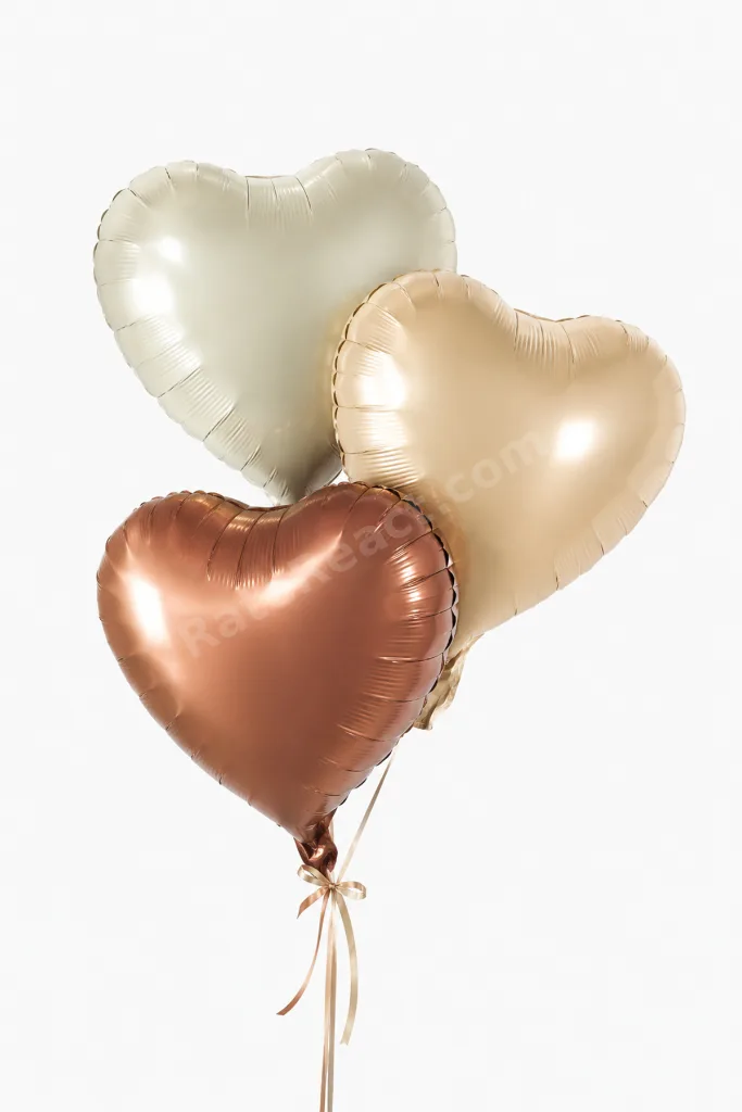 3’lü (45 Cm) Kalp Folyo Balon Demeti Krem Bej Kahverengi Romantik Parti Seti ve Oda Süsleme Balonu