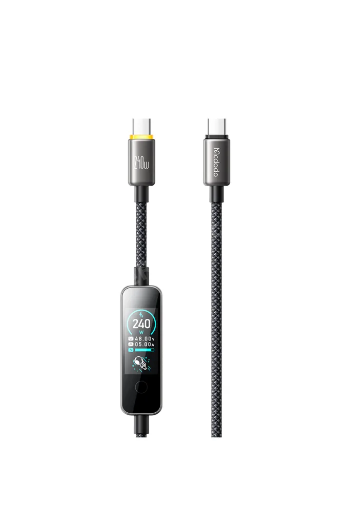 CabVision 240W Usb -C To Usb-C TFT Ekranlı Dokunmatik Mod 1.2 Metre Siyah Örgü Şarj Ve Data Kablosu