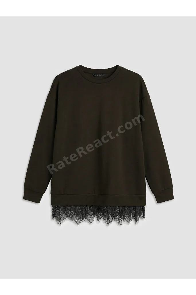 Peak Yeni Sezon Bisiklet Yaka Dantel Detaylı Kadın Sweatshirt Tunik