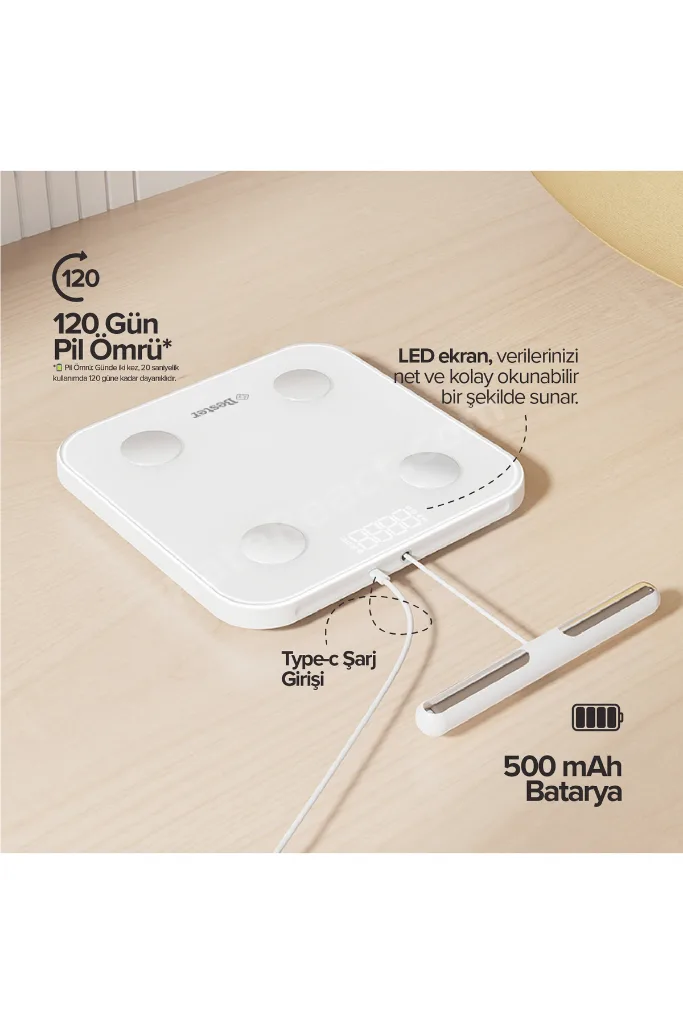 BS7230 8 Elektrotlu Akıllı Tartı – Kompakt Tasarım, LED Ekran, 56 Vücut Ölçümü, Bluetooth 5.0