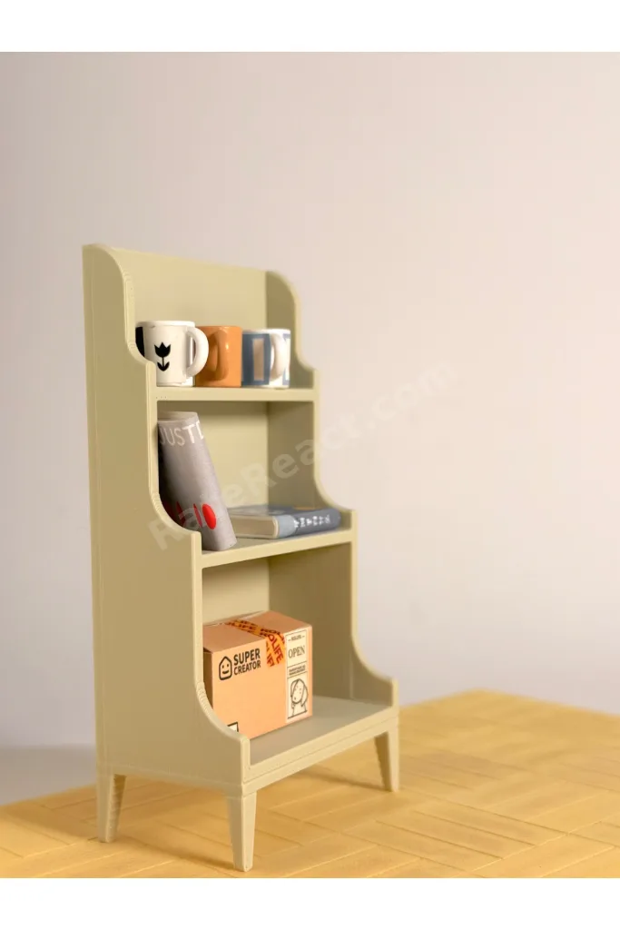 Minyatür Krem Renk Raf Maket 8,9x4,9cm - Bebek evi eşyası